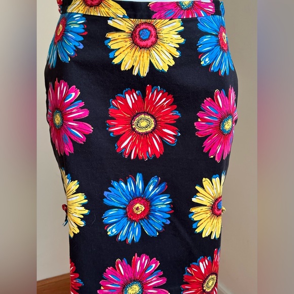 City Silk Midi Black W Red Pink Blue Yellow Sun Flowers SZ 6 Damage Last… - Picture 4 of 13
